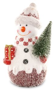 Vianočná dekorácia - Snehuliak s darčekom