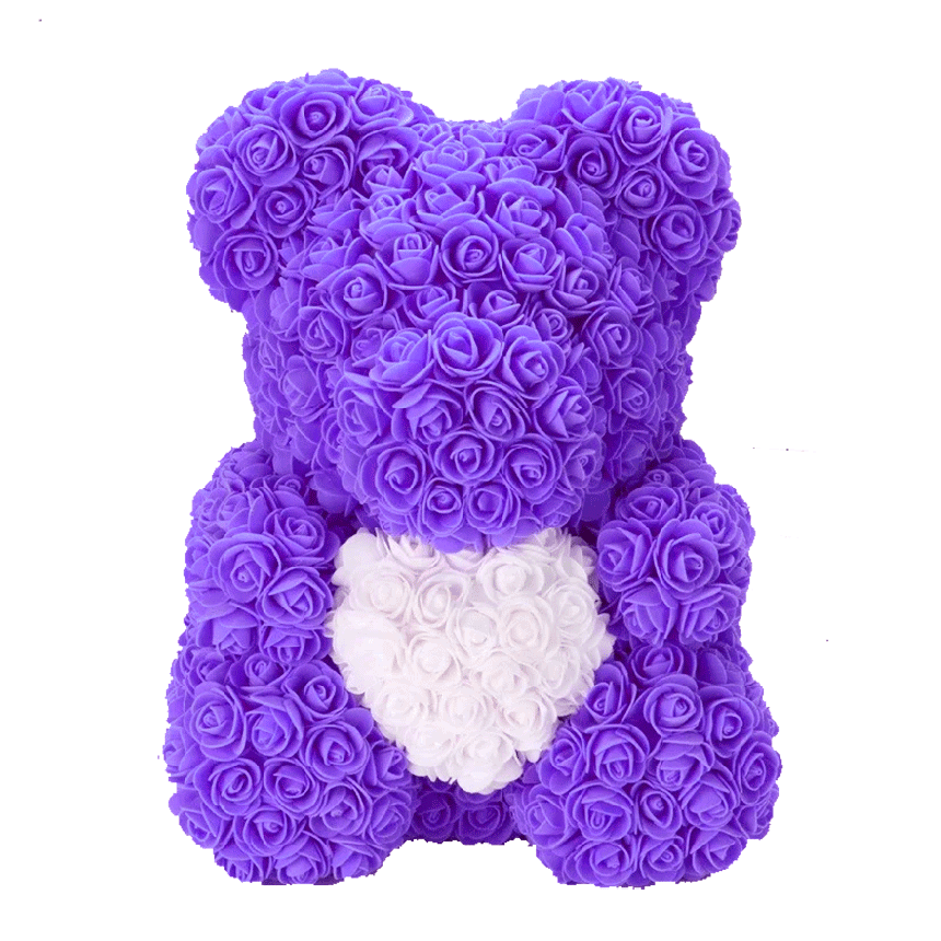 E-shop Medvedík z ruží - fialový so srdcom 40 cm