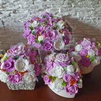 Mydlová kytica - Staro ružová v štvorcovom kvetináči